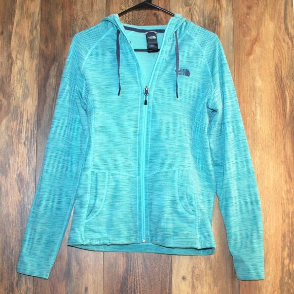 The North Face Hooded Knit Full Zip Fleece Hoodie Long Sleeve Aqua M - Picture 1 of 2